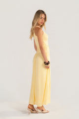 Davina Knit Yellow High-Neck Halter Dress