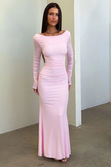 Rowan Long Sleeve Mesh Maxi Dress - Baby Pink