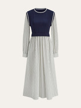 2 In 1 Cable-Knit Paneled Striped Midi Dress