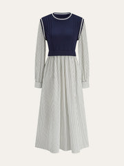 2 In 1 Cable-Knit Paneled Striped Midi Dress