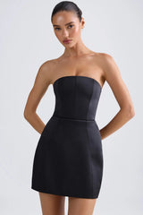 Bandeau Structured Tulip Mini Dress In Black