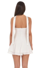Satin Scarf Strapless Dress In White