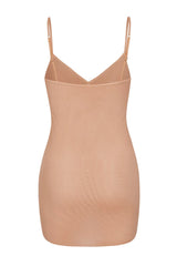 Soft Mesh V-Neck Mini Slip Dress In Warm Peach
