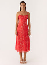 Kahlo Midi Dress - Magenta Red Rose