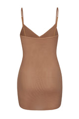 Soft Mesh V-Neck Mini Slip Dress In Honey