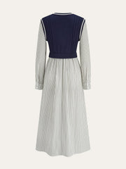 2 In 1 Cable-Knit Paneled Striped Midi Dress
