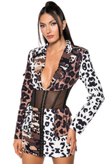Beibs In The Trap Corset Blazer In Patchwork Cheetah