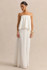 Saralyn White Bandeau Maxi Dress With Pleated Skirt
