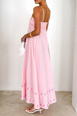 Floral Embroidered Spaghetti Strap Maxi Dress