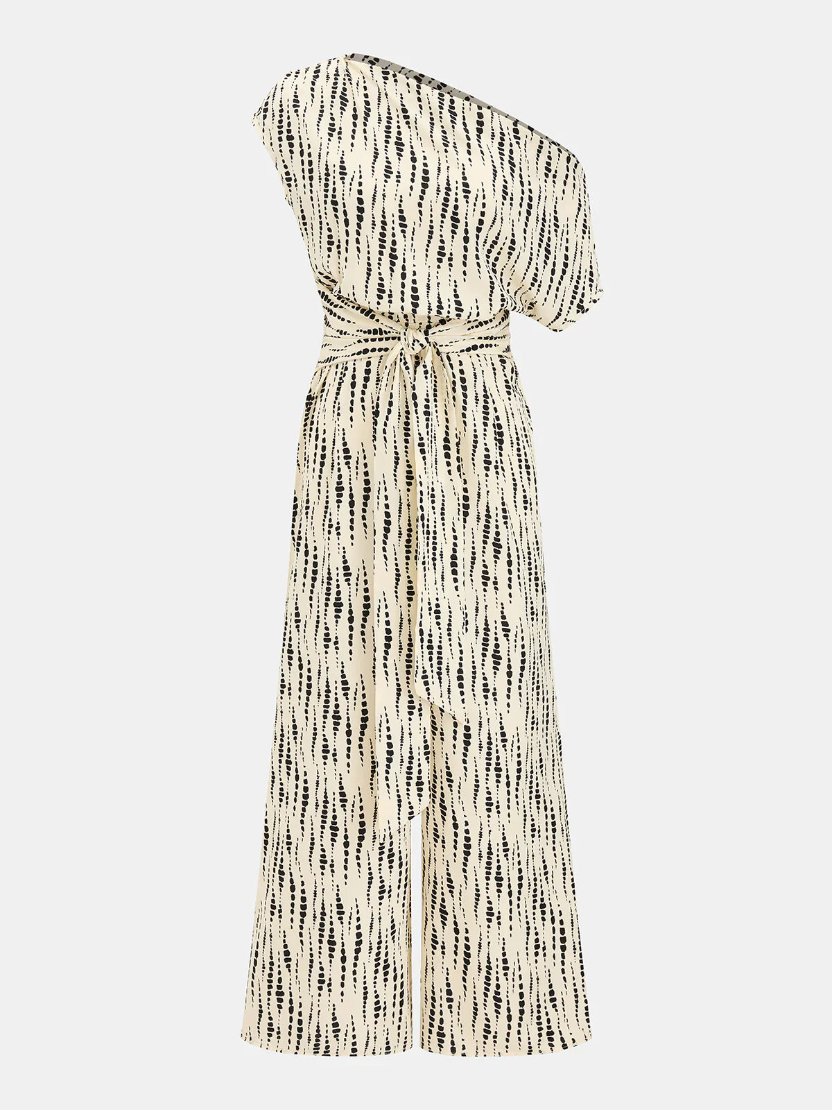 Abstract Dot Print One-Shoulder Jumpsuit