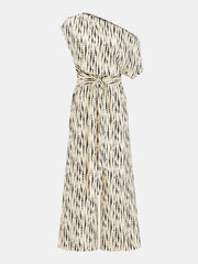 Abstract Dot Print One-Shoulder Jumpsuit