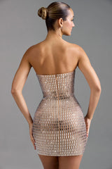 Embellished Bandeau Mini Dress In Almond