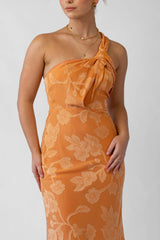 Taylah Orange One Shoulder Midi Cocktail Dress