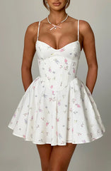 Analeigh Mini Dress - White Multi Floral Print