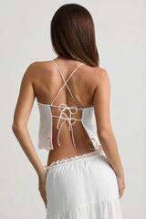 Cutwork Backless Cotton-Poplin Camisole Top In White