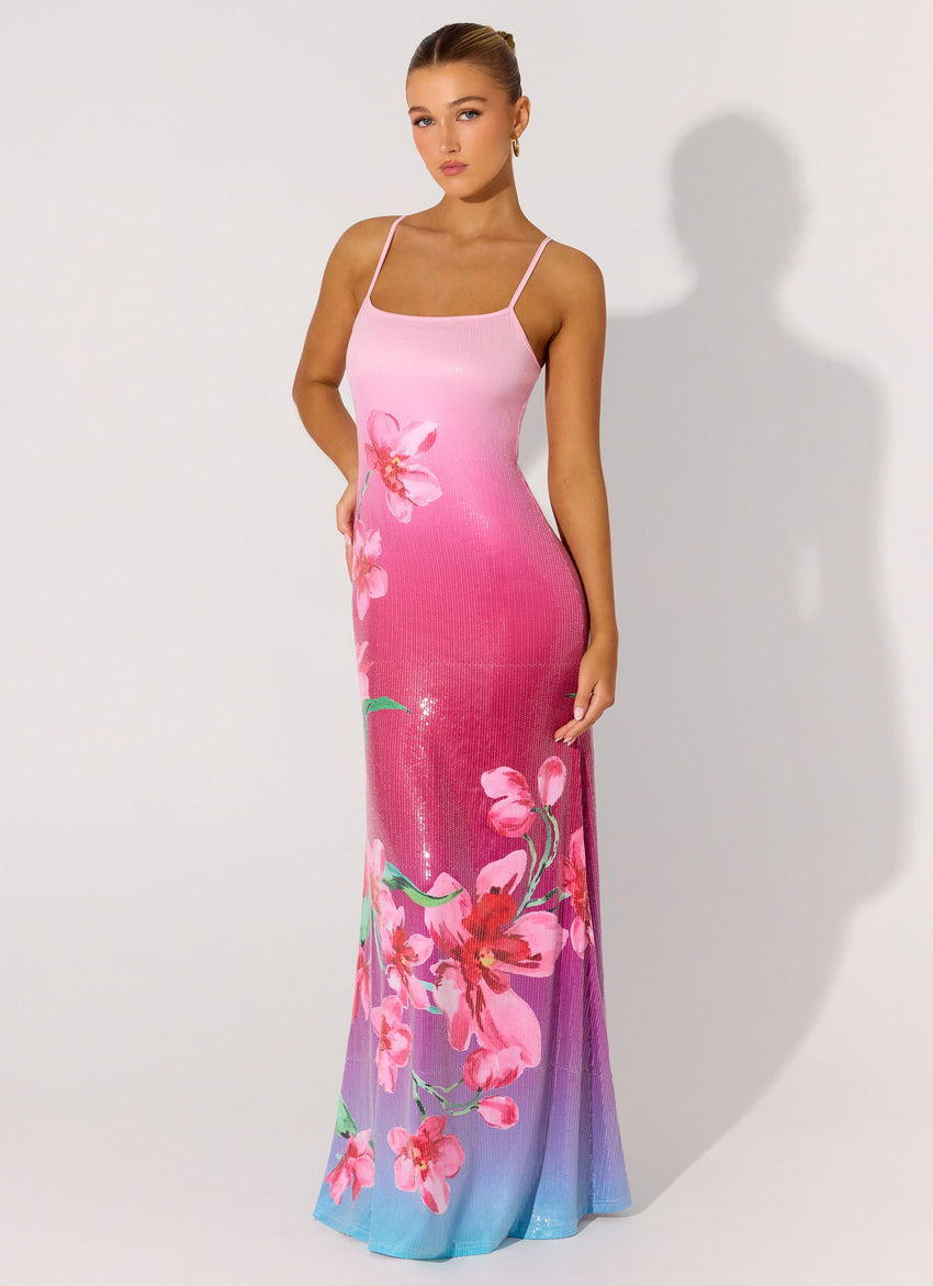 ombre sequin maxi dress Gold and Silver Long Ombre Sequin Prom Dress -PromGirl Silver/Rose Gold / 2XLarge