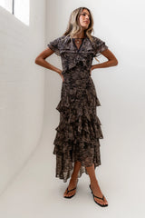 James Ruffle Maxi Dress In Grey