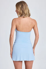 Halterneck Draped A-Line Mini Dress In Powder Blue