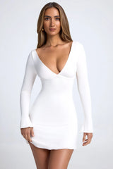 Open-Back A-Line Mini Dress In White