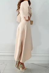 Elegant V-Neck Sheath Midi Dress With Slit Design